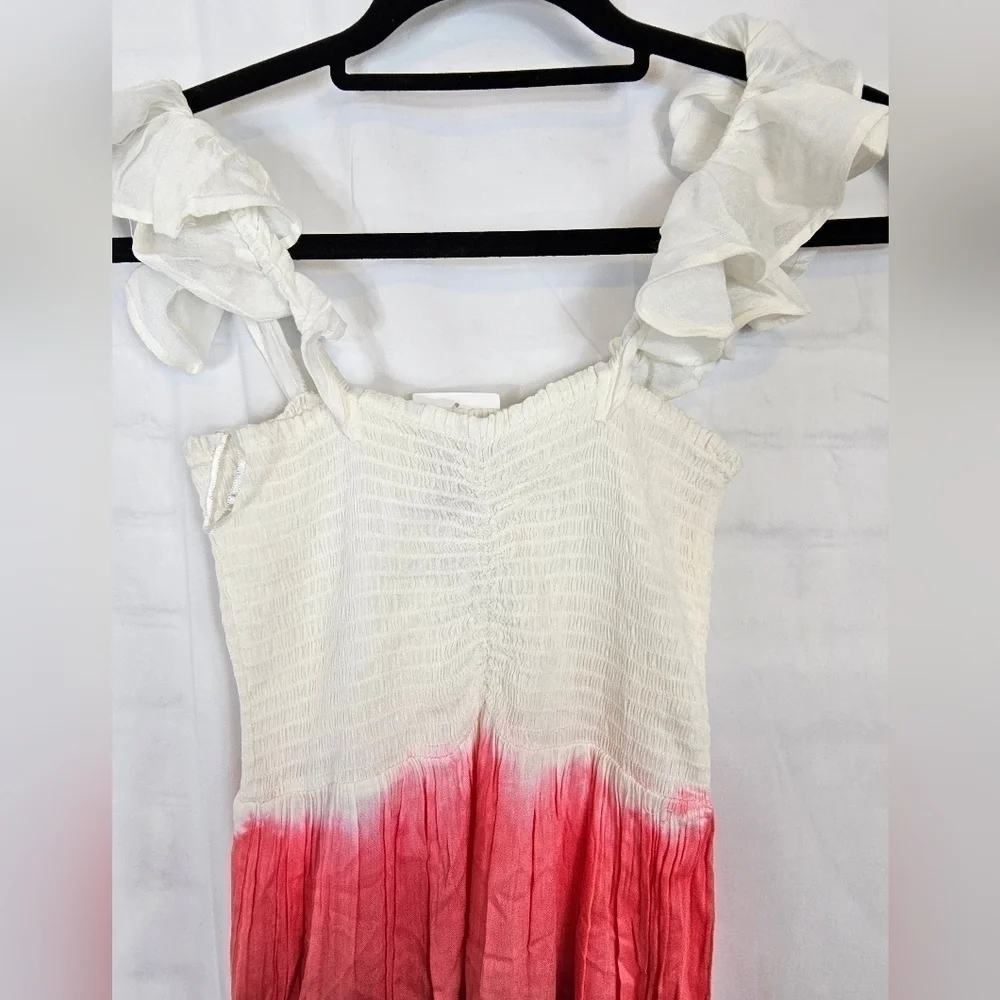 AREA Stars Bella dip-dye Maxi ruffle dress neutral in pink and brown flutter - Picture 5 of 6